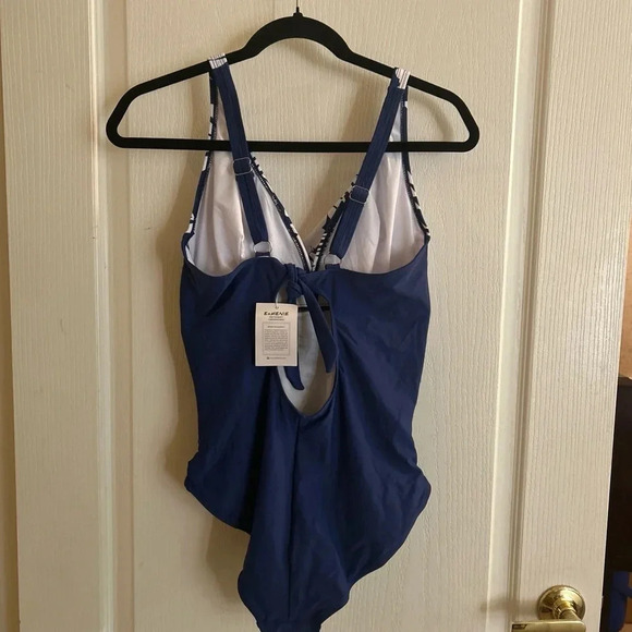 EOMENIE blue and white Women’s one piece bathing suit Size Large NWT - Picture 4 of 6